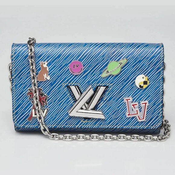 Louis Vuitton Blue Denim Pins Epi Leather Twist Wallet on Chain Bag - Picture 1 of 12